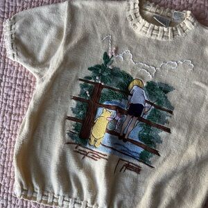Vintage Butter Yellow Winnie the Pooh Embroidered Knit Top